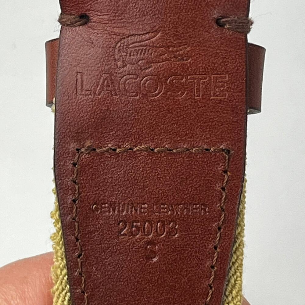 Lacoste Alligator Men's XL Belt Leather Woven Elastic Stretch Brown Tan Vintage - Picture 8 of 9